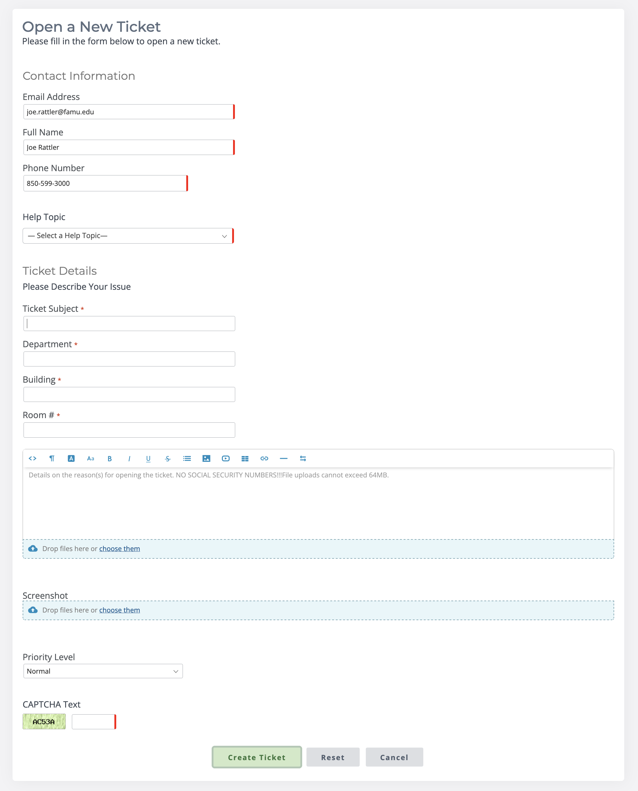 create a ticket