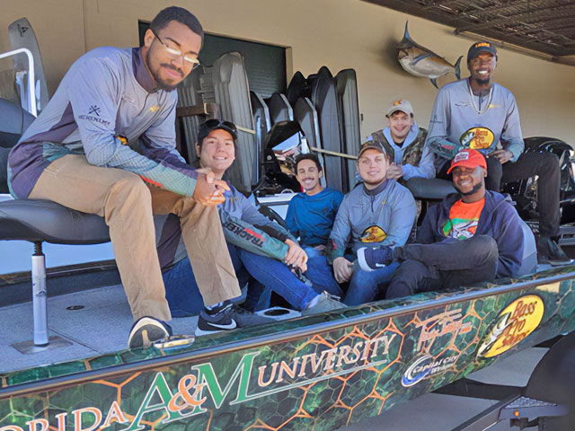 Fishing club sitting on FAMU fishing boat