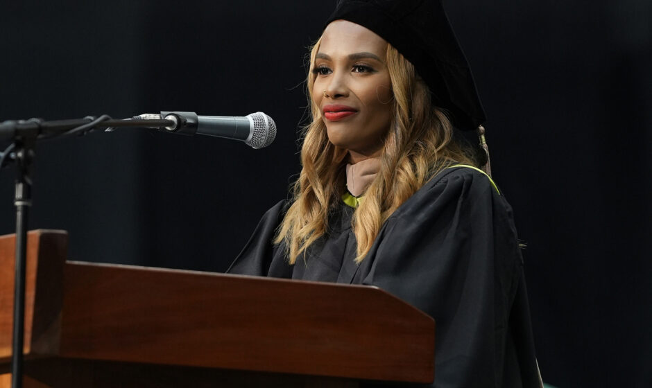 The Lip Bar founder Melissa Butler speaks to Summer 2024 graduates. (Credit: Ernest Nelfrard)