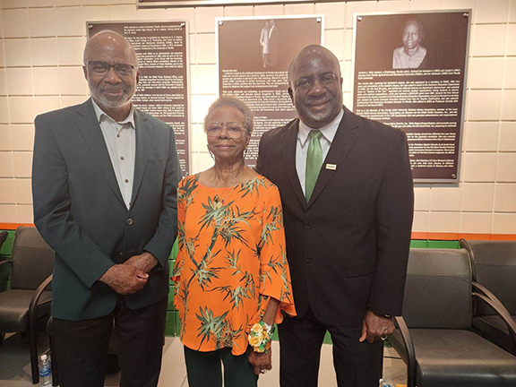 Former President Larry Robinson, Ph.D., Jerrlyne Jackson, Ph.D., and Interim President Timothy L. Beard,Ph.D. at the unveiling ceremony.