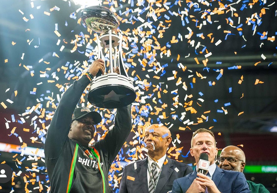 Willie Simmons with Celebration Bowl Trophy