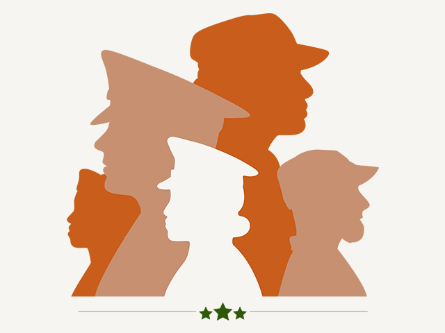 orange silhouettes of military veterans