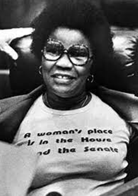 Representative Meek once wore this prophetic t-shirt in the House chamber reading "A woman's place is in the House and the Senate."