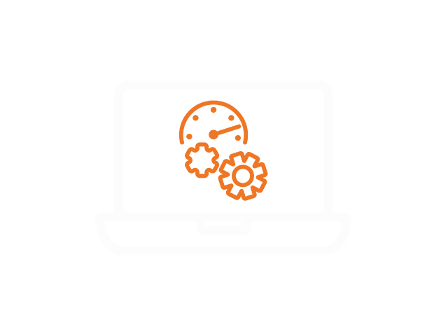 An icon of a laptop featuring gears and a clock, representing the concept of website cache data processing