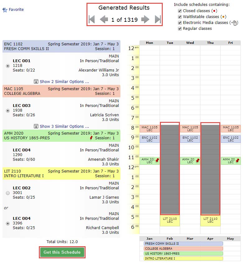 Schedule classes