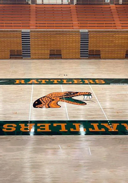 Inside of Jake Gaither Gymnasium. FAMU basketball court