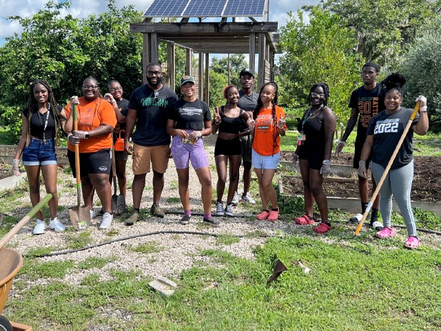 Sustainability students working at FAMU's sustainable garden