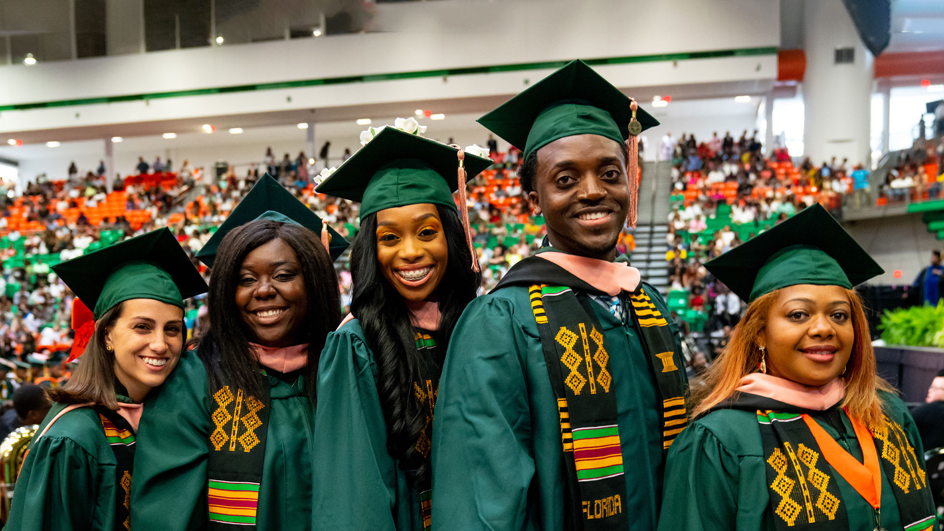 students lined up at graduation