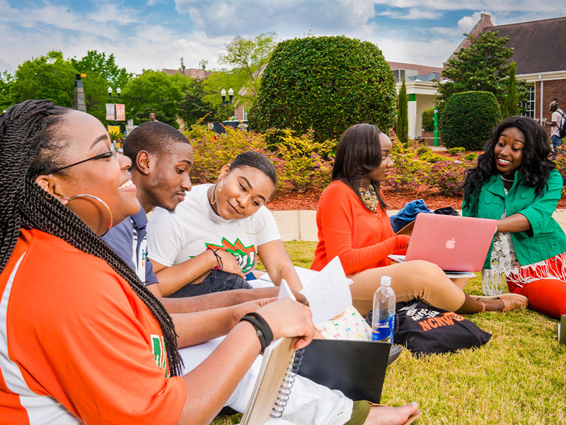 Students working together outside